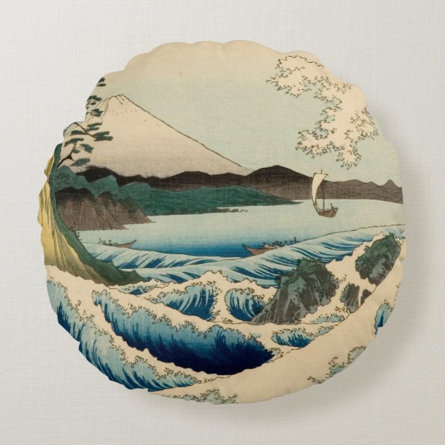 Japanese Sea of Satta Hiroshige Art  Round Pillow (Front)