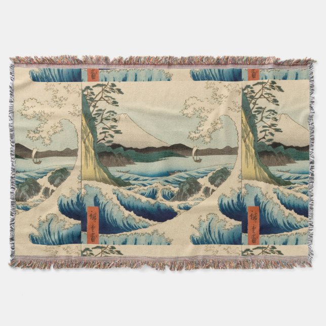 Japanese Sea of Satta Hiroshige Art  Throw Blanket (Front)