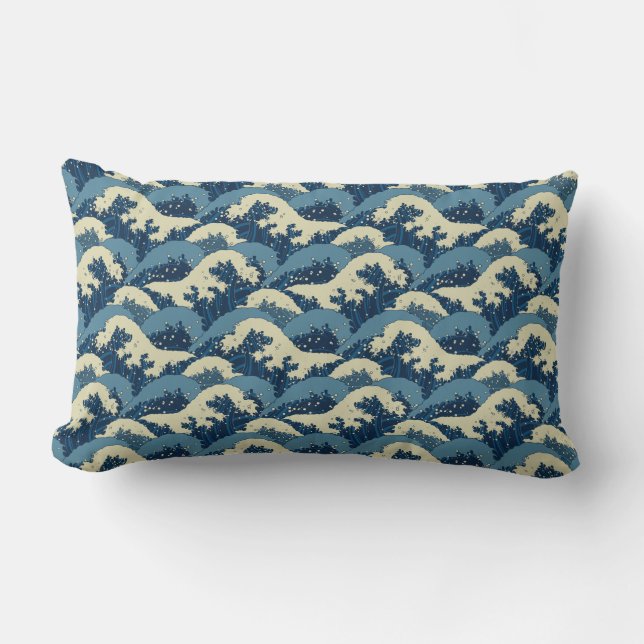 Japanese sea waves pattern lumbar pillow (Front)