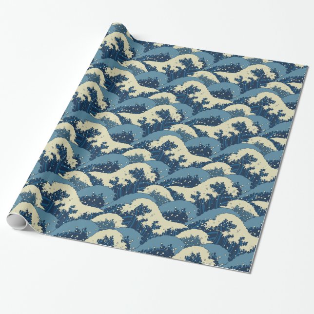 Japanese sea waves pattern wrapping paper (Unrolled)