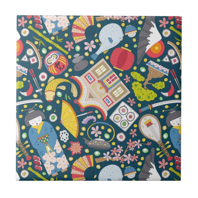 Japanese Seamless Pattern Ceramic Tile (Front)