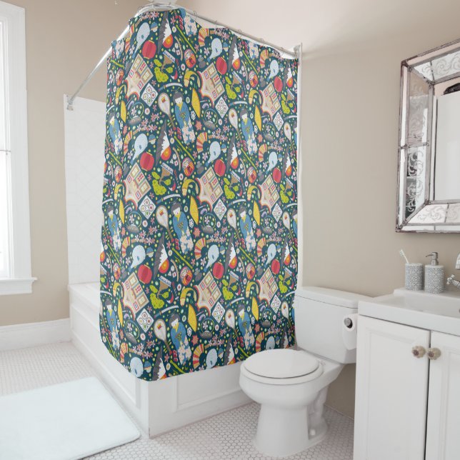 Japanese Seamless Pattern Shower Curtain (In Situ)