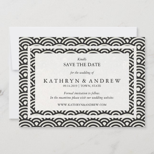 Japanese Seigaiha Save The Date Without Photo (Front)