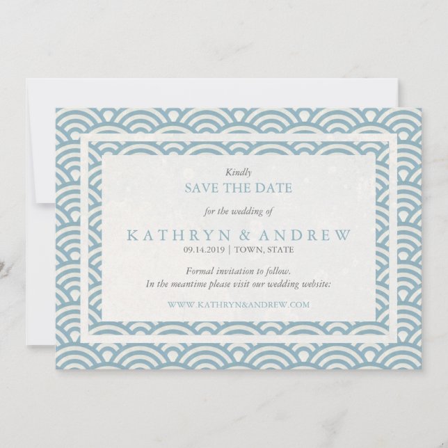 Japanese Seigaiha Save The Date Without Photo (Front)