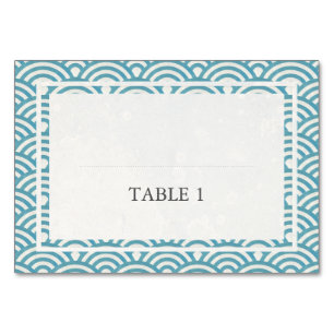 Japanese Seigaiha Stylized Waves Elegant Wedding Table Number