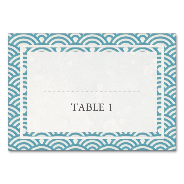 Japanese Seigaiha Stylized Waves Elegant Wedding Table Number (Front)