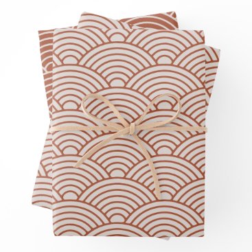 Japanese Seigaiha Wave | Boho Terracotta Brown Wrapping Paper Sheets