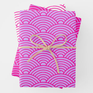 Japanese Seigaiha Wave Liliac Magenta Wrapping Paper Sheets