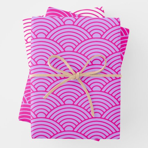 Japanese Seigaiha Wave  Liliac Magenta Wrapping Paper Sheets