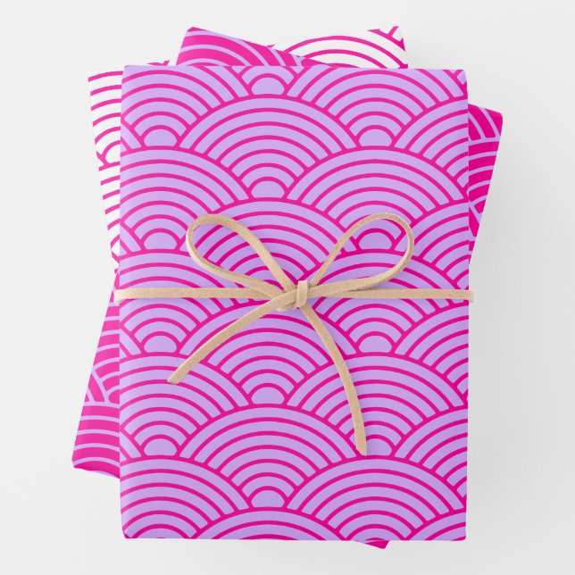 Japanese Seigaiha Wave | Liliac Magenta Wrapping Paper Sheets (In situ)