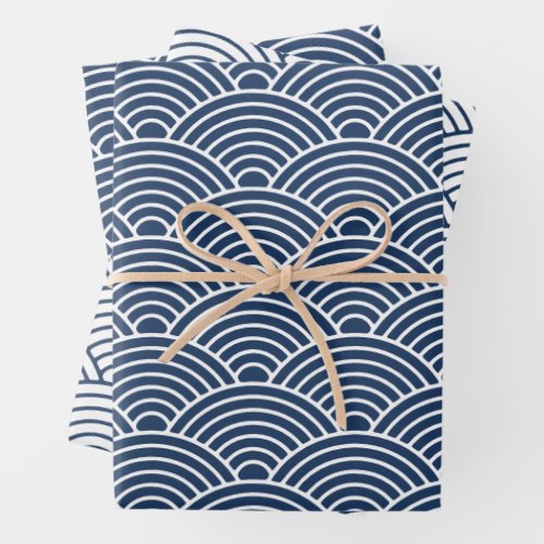 Japanese Seigaiha Wave  Navy Blue Wrapping Paper Sheets