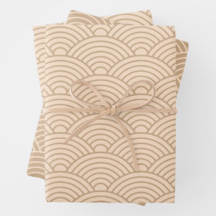Japanese Seigaiha Wave Neutral Camel Beige Wrapping Paper Sheets