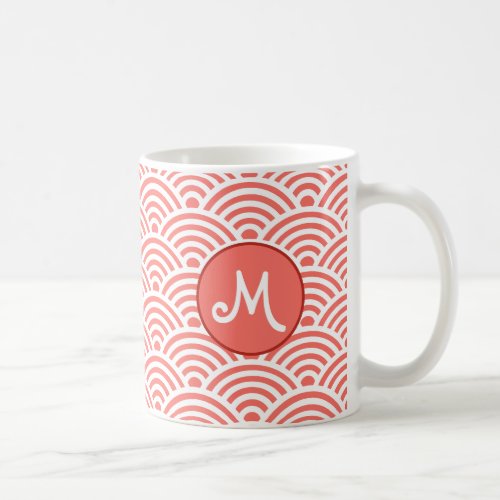 Japanese Seigaiha Wave Pattern with Monogram Coffee Mug