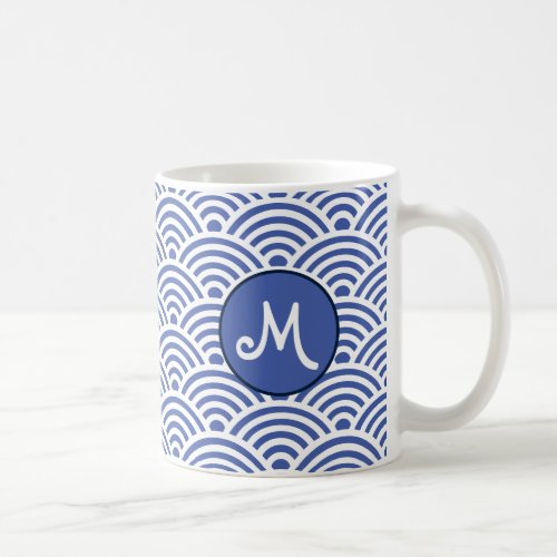 Japanese Seigaiha Wave Pattern with Monogram Coffee Mug