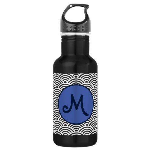 Japanese Seigaiha Wave Pattern with Monogram Stainless Steel Water Bottle