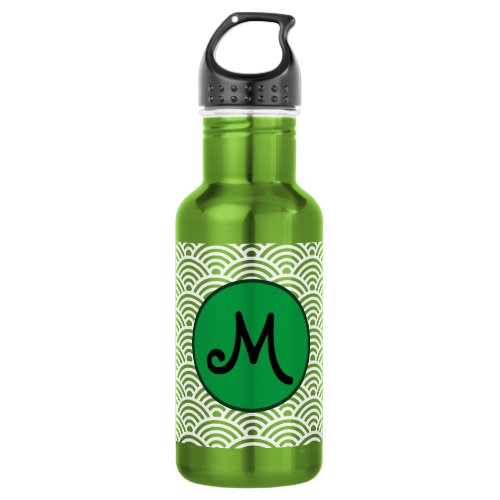 Japanese Seigaiha Wave Pattern with Monogram Stainless Steel Water Bottle