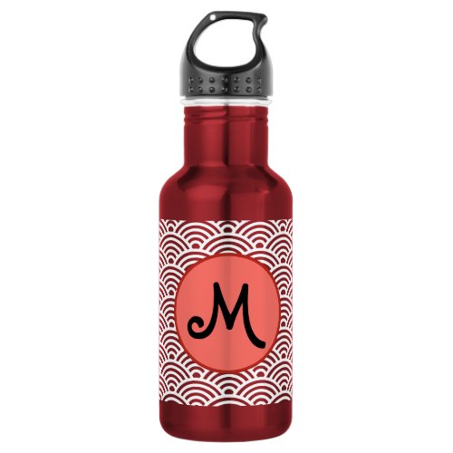 Japanese Seigaiha Wave Pattern with Monogram Stainless Steel Water Bottle