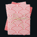 Japanese Seigaiha Wave | Red and White Wrapping Paper Sheets<br><div class="desc">Create your own unique Japanese Seigaiha Wave Wrapping Paper Sheets! Choose any custom color for the illustration and pattern background. You can create 3 different color sheets. Or use these trendy red and white Colors. An elegant and cool design perfect for Christmas,  Birthday,  Asian celebrations,  AAPI Heritage Month celebration.</div>