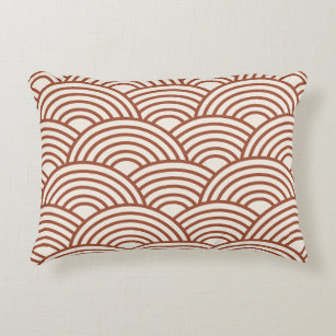 Japanese Seigaiha Wave Rust Terracotta Accent Pillow
