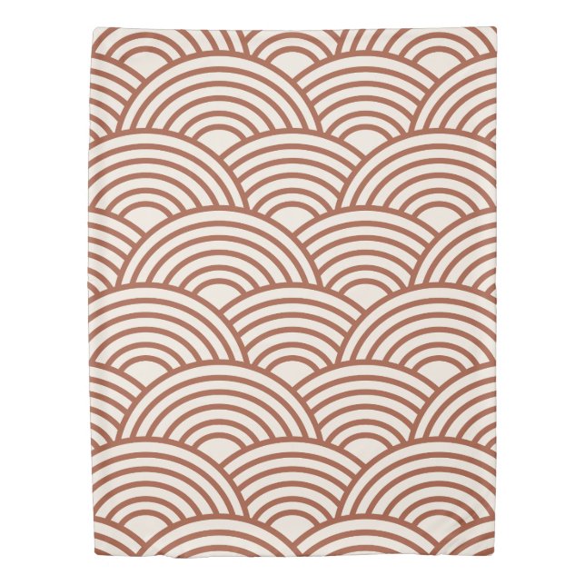 Japanese Seigaiha Wave Rust Terracotta Duvet Cover (Front)