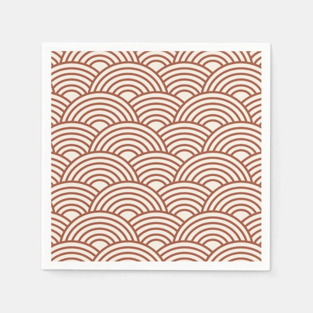 Japanese Seigaiha Wave Rust Terracotta Napkins (Front)
