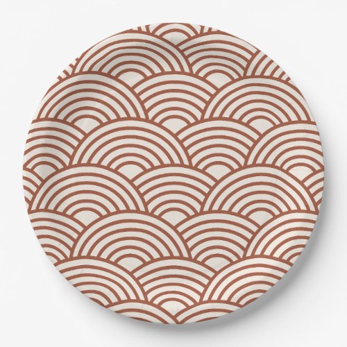 Japanese Seigaiha Wave Rust Terracotta Paper Plates