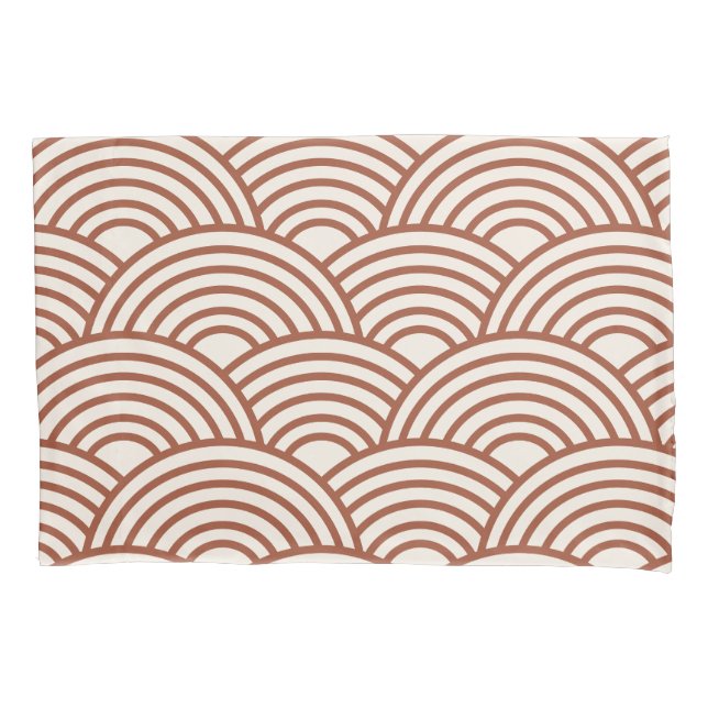 Japanese Seigaiha Wave Rust Terracotta Pillow Case (Front)