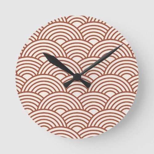 Japanese Seigaiha Wave Rust Terracotta Round Clock