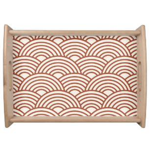 Japanese Seigaiha Wave Rust Terracotta Serving Tray