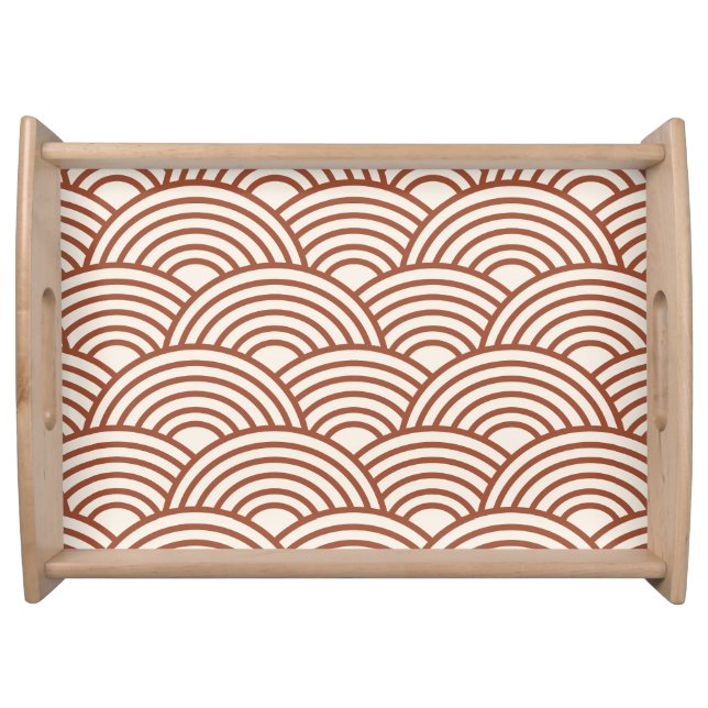 Japanese Seigaiha Wave Rust Terracotta Serving Tray (Front)