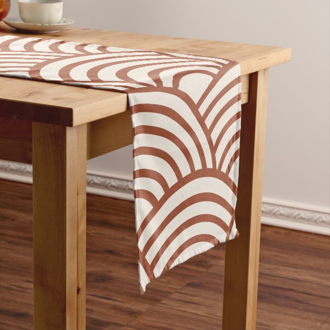 Japanese Seigaiha Wave Rust Terracotta Short Table Runner (In Situ)
