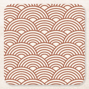 Japanese Seigaiha Wave Rust Terracotta Square Paper Coaster