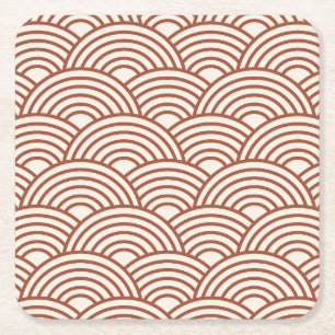 Japanese Seigaiha Wave Rust Terracotta Square Paper Coaster