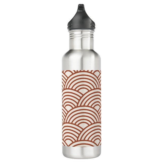 Japanese Seigaiha Wave Rust Terracotta Stainless Steel Water Bottle (Right)