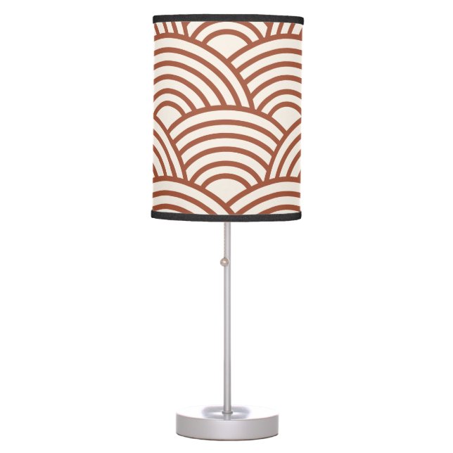Japanese Seigaiha Wave Rust Terracotta Table Lamp (Front)
