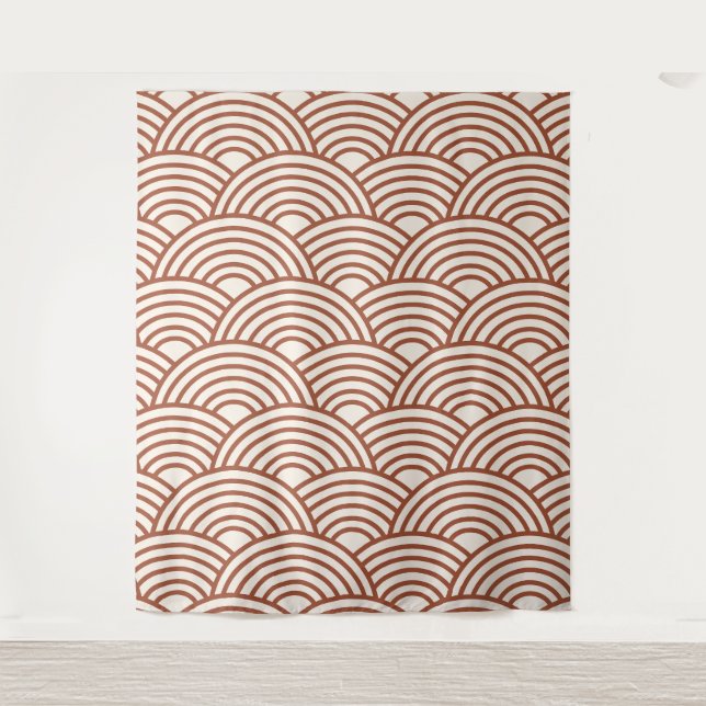 Japanese Seigaiha Wave Rust Terracotta Tapestry (Front)