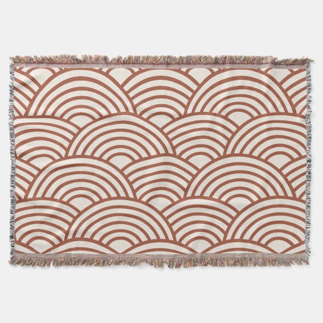 Japanese Seigaiha Wave Rust Terracotta Throw Blanket (Front)