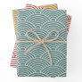 Japanese Seigaiha Wave | Sage Geen, Mustard, Red Wrapping Paper Sheets