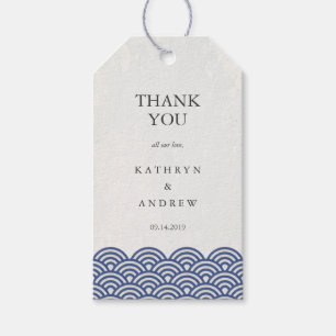 Japanese Seigaiha Waves Blue + White Personalized Gift Tags