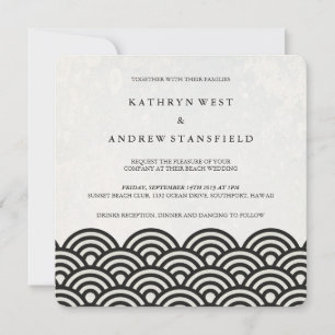 Japanese Seigaiha Waves Elegant Beach Wedding Invitation