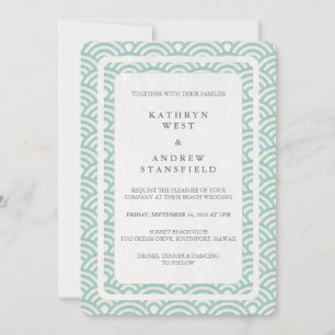 Japanese Seigaiha Waves Elegant Beach Wedding Invitation