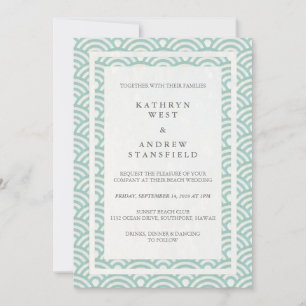 Japanese Seigaiha Waves Elegant Beach Wedding Invitation