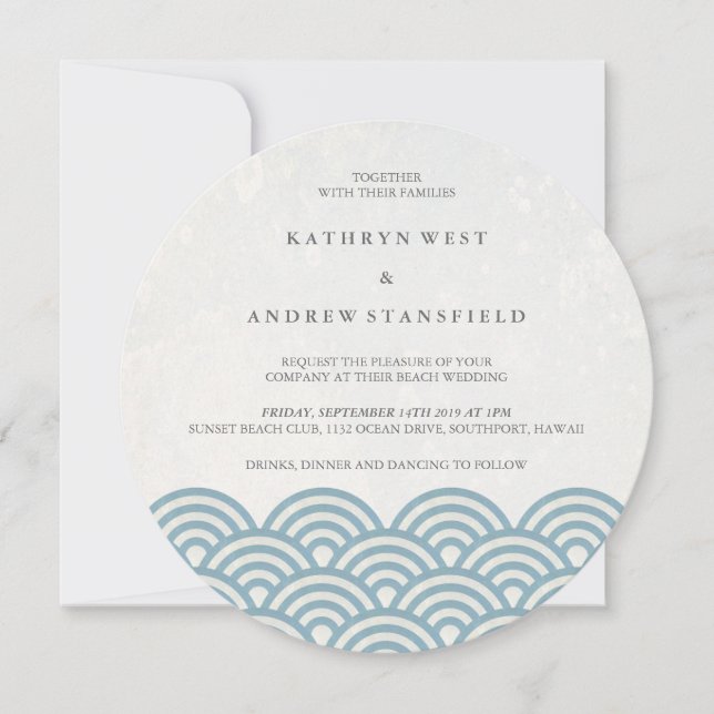 Japanese Seigaiha Waves Elegant Beach Wedding Invitation (Front)