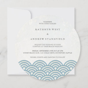 Japanese Seigaiha Waves Elegant Beach Wedding Invitation