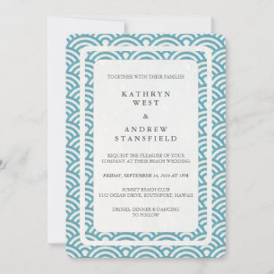 Japanese Seigaiha Waves Elegant Beach Wedding Invitation