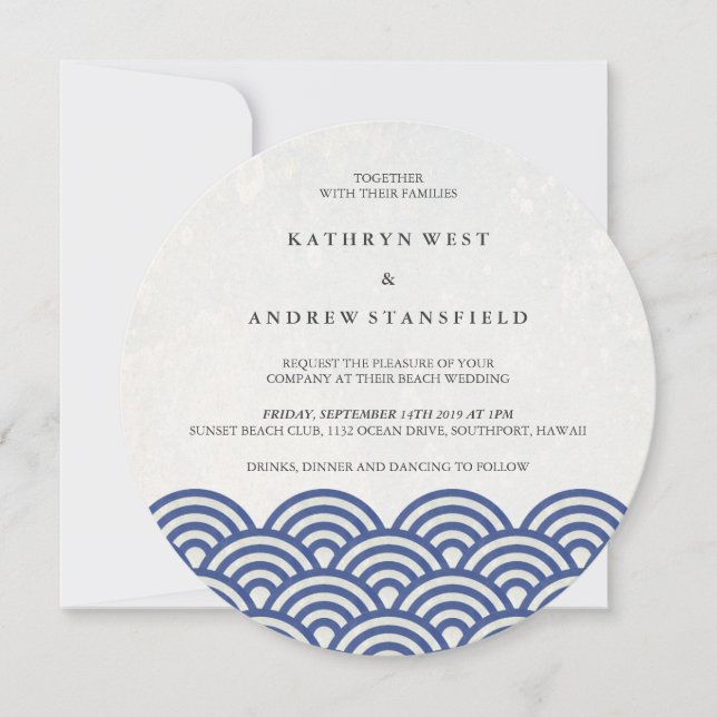 Japanese Seigaiha Waves Elegant Beach Wedding Invitation (Front)