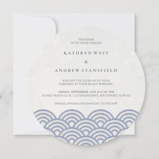 Japanese Seigaiha Waves Elegant Beach Wedding Invitation (Front)