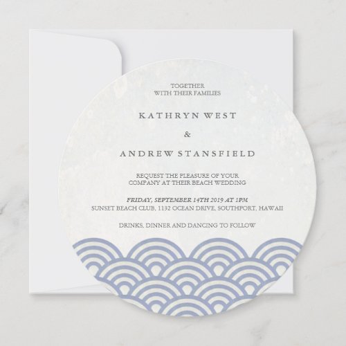 Japanese Seigaiha Waves Elegant Beach Wedding Invitation