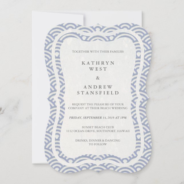 Japanese Seigaiha Waves Elegant Beach Wedding Invitation (Front)