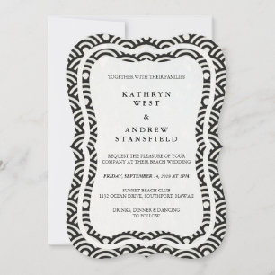 Japanese Seigaiha Waves Elegant Beach Wedding Invitation